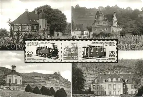 Briefmarke auf Ak Schmalspurbahnen DDR Schloss Hofloessnitz Bennoschloesschen  Kat. Besonderheiten