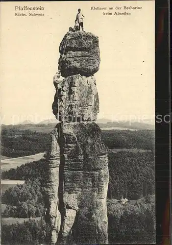 Klettern Bergsteigen Pfaffenstein Barbarine Abseilen  Kat. Bergsteigen