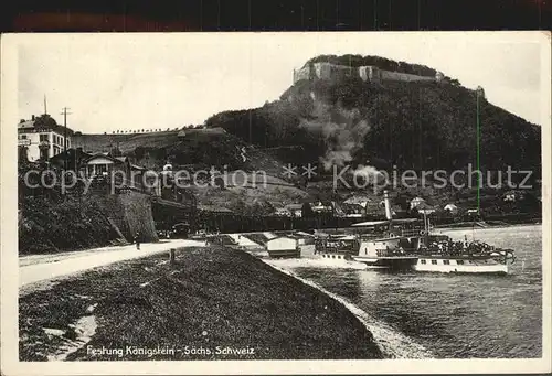 Dampfer Seitenrad Festung Koenigstein Saechsische Schweiz  Kat. Schiffe