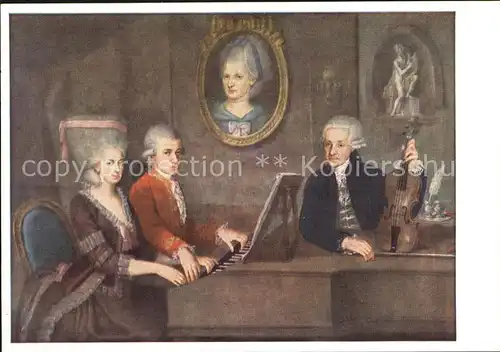Mozart Wolfgang Amadeus Die Familie Mozart Kuenstlerkarte J. N. de la Croce  Kat. Komponist