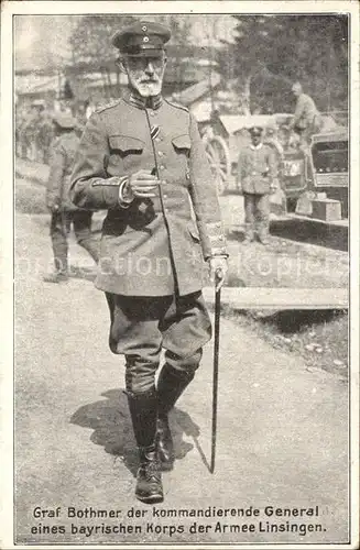 Militaria Generaele Stab Deutschland Graf Bothmer der kommandierende General eines bayrischen Korps der Armee Linsingen WK1