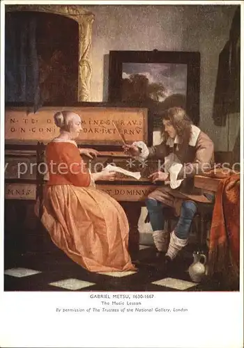 Kuenstlerkarte Gabriel Metsu The Music Lesson  Kat. Kuenstlerkarte