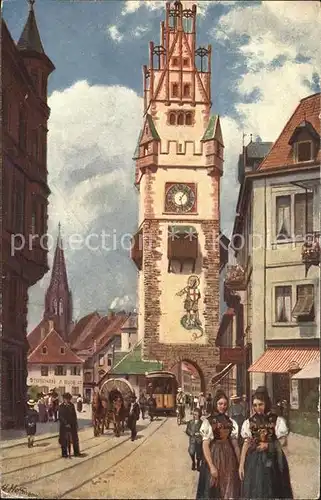 Hoffmann Heinrich Freiburg im Breisgau Schwabentor Strassenbahn Kat. Kuenstlerkarte