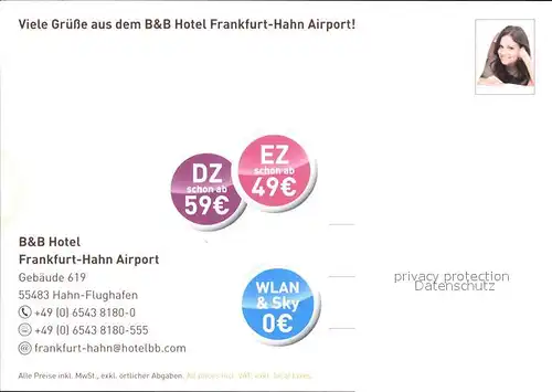 Flugzeuge Zivil Werbung B&B Hotel Frankfurt Hahn Airport  Kat. Airplanes Avions