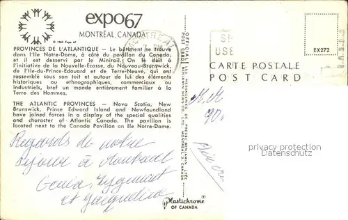 Exposition Universelle Internationale Montreal 1967 Provinces de l Atlantique 