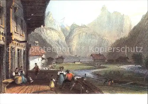 Kuenstlerkarte W.H. Bartlett Stahlstich 1836 Kandersteg Gemmi  Kat. Kuenstlerkarte