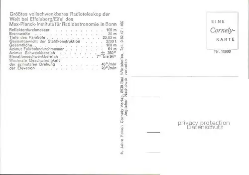 Astronomie Radioteleskop Effelsberg  Kat. Wissenschaft Science