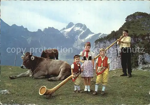 Alphorn Alphornblaeser Ebenalp Meglisalp Kinder Trachten Kuehe  Kat. Musik