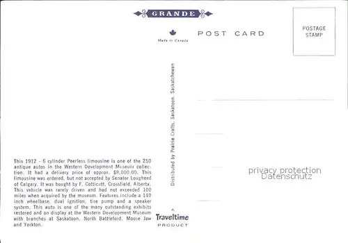 Autos 1912 6 cylinder Peerless Western Development Museum Saskatoon Kat. Autos