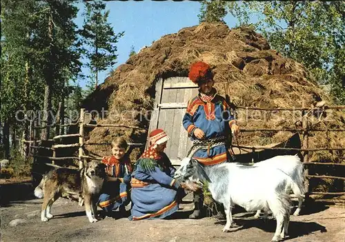 Trachten Schweden Samefamilj Hund Ziege Kat. Trachten