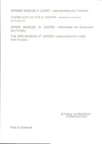 Mode Spisske Muzeum v Levoci Torysiek Levoca Pelzmaentel Torysky Kat. Mode