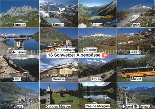 Postbus 16 Schweizer Alpenpaesse Klausen Ofen Albula Maloja Julier  Kat. Post
