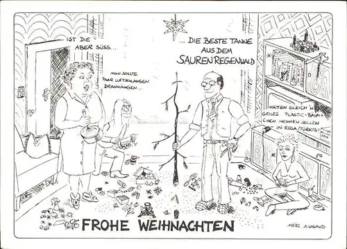 Kuenstlerkarte Arnulf Wigand Federzeichnung Frohe Weihnachten Tanne  Kat. Kuenstlerkarte