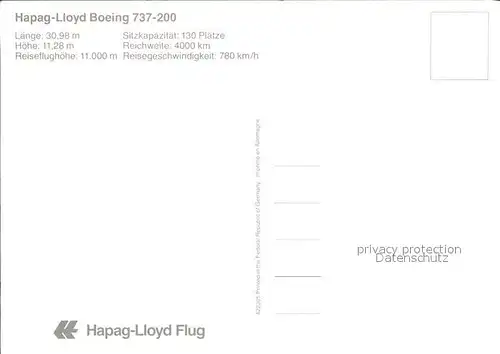 Flugzeuge Zivil Hapag Lloyd Boeing 737 200 D AHLD  Kat. Airplanes Avions