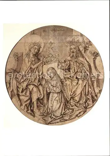 Religion Rundscheibenriss Kroenung Mariens Federzeichnung um 1490 1500  Kat. Religion