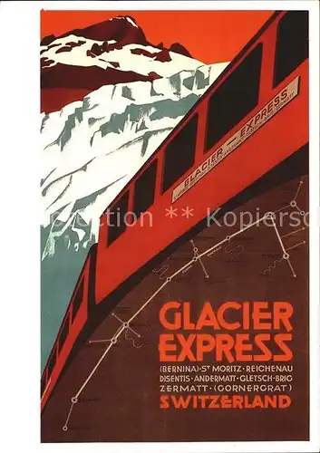 Eisenbahn Glacier Express Plakat Nikola Ehrenreich 1925 Kat. Eisenbahn