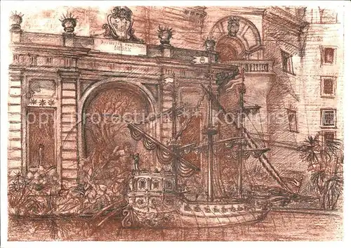 Kuenstlerkarte Lino Bianchi Barriviera Citta del Vaticano Fontana della Galea Kat. Kuenstlerkarte