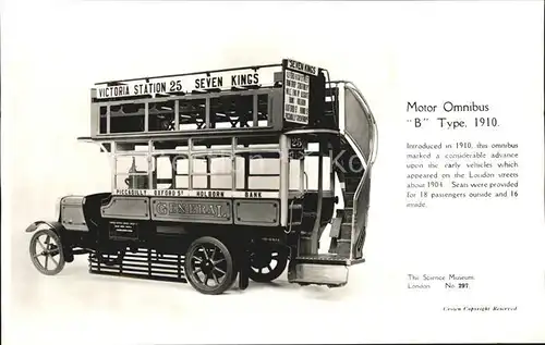 Omnibus Autobus Motor Omnibus B Type 1910 London Kat. Autos