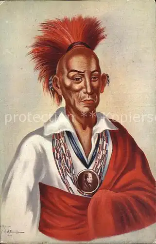 Indianer Native American Chief Black Hawk Kuenstlerkarte John V. Pontiere Jr.  Kat. Regionales