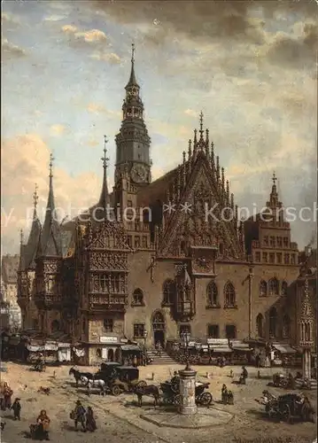 Kuenstlerkarte Adalbert Woelfl Breslau Schlesien Rathaus von 1326 Kat. Kuenstlerkarte