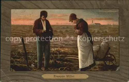 Kuenstlerkarte Francois Millet Landwirtschaft Gebet Litho Kat. Kuenstlerkarte
