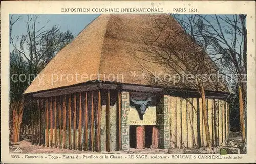 Exposition Coloniale Internationale Paris 1931 Cameroun Togo Entree du Pavillon de la Chasse  Kat. Expositions