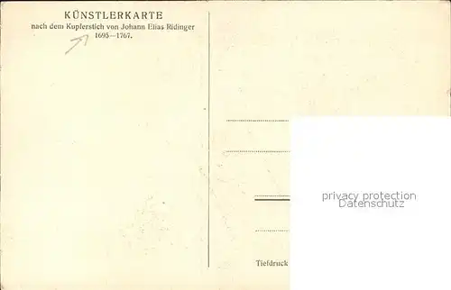 Kuenstlerkarte Alte Kuenstler Kupferstich Johann Elias Ridinger Flugschuetze  Kat. Kuenstlerkarte