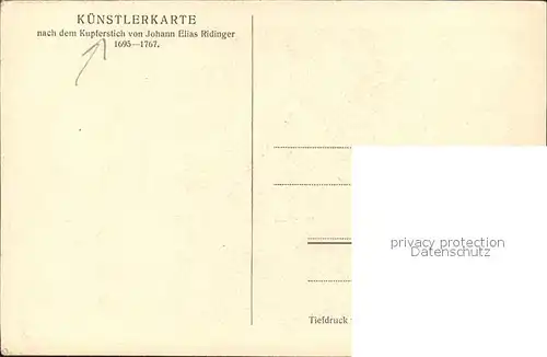 Kuenstlerkarte Alte Kuenstler Kupferstich Johann Elias Ridinger Spur des Damhirschen Kat. Kuenstlerkarte