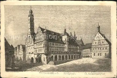 Radierung E. Geissendorfer Rothenburg Tauber Rathaus  Kat. Druckereigewerbe