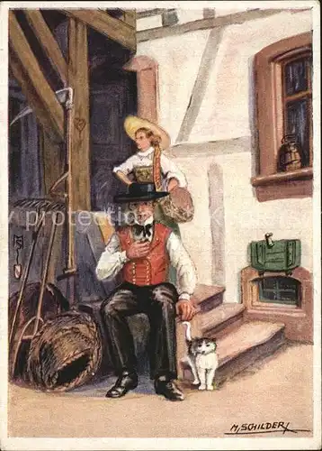 Trachten Alsace Kochersberg Journee dominicale Kuenstlerkarte M. Schilder  Kat. Trachten
