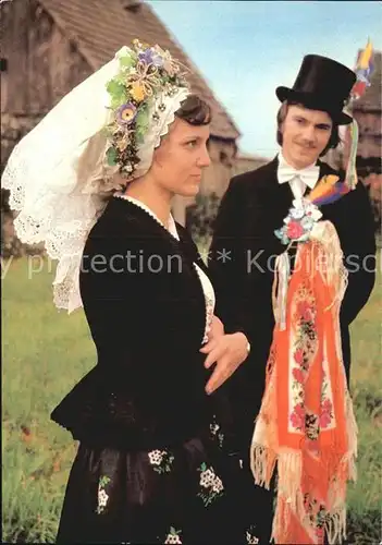 Hochzeit Niedersorbische Brautjungfer mit Brautfuehrer Heinersbrueck Kat. Greetings