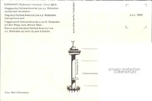 Schiffe Flaggenschiff Holland Amerika Linie D. Rotterdam Euromast Kat. Schiffe