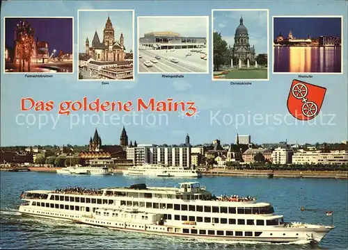 Motorschiffe Rhein Mainz Dom Christuskirche Rheingoldhalle Kat. Schiffe