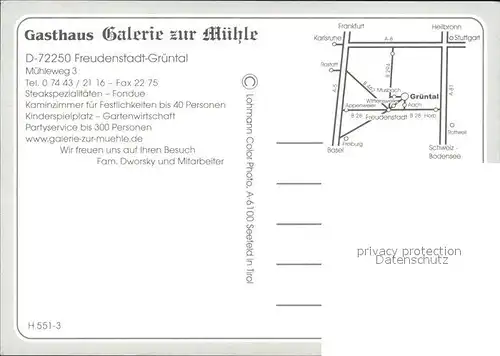 Gruental Freudenstadt Gasthaus Galerie zur Muehle Kat. Freudenstadt