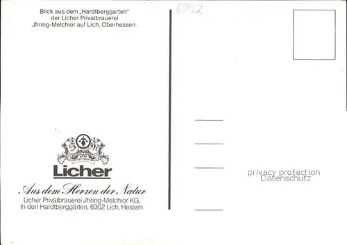 Lich Hessen Hardtberggarten Licher Privatbrauerei Jhring Melchior Kat. Lich