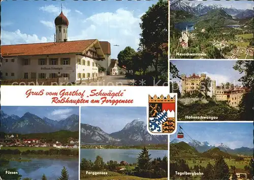 Rosshaupten Forggensee Gasthof Schwaegele Fuessen Tegelbergbahn Hohenschwangau Schloss Neuschwanstein Alpenpanorama Kat. Rosshaupten