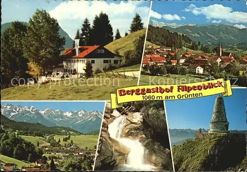 Burgberg Allgaeu Berggasthof Alpenblick am Gruenten Wasserfall Gedenkstein Alpenpanorama Kat. Burgberg i.Allgaeu