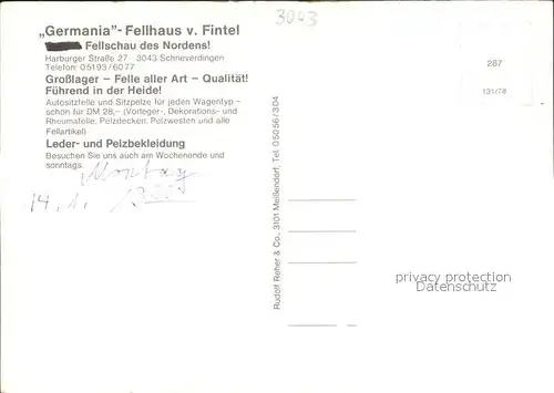 Schneverdingen Germania Fellhaus von Fintel Autopelz Grosslager Kat. Schneverdingen