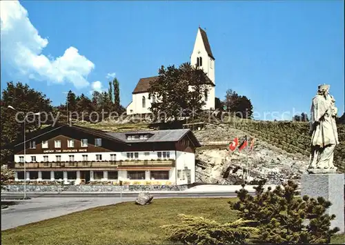 Bendern Pfarrkirche mit Gasthaus Deutscher Rhein Denkmal Statue