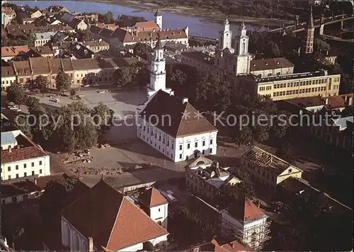 Kaunas Kowno Fliegeraufnahme mit Bruecke Kirchen