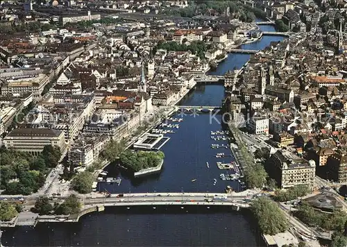 Zuerich ZH Altstadt Limmat Bruecken Fliegeraufnahme