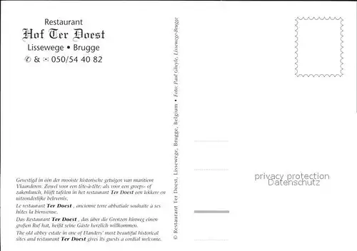 Bruegge West Vlaanderen Restaurant Hof Ter Doest Gastraum mit Kamin Kat. Bruges