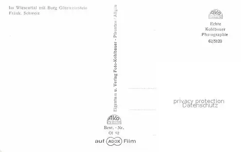 Goessweinstein Wiesenttal mit Blick zur Burg Fraenkische Schweiz Kat. Goessweinstein