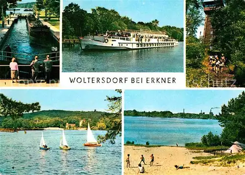 Woltersdorf Erkner Schleuse Ausflugsschiff der Weissen Flotte Aussichtsturm Flakensee Zeltplatz Kat. Woltersdorf Erkner