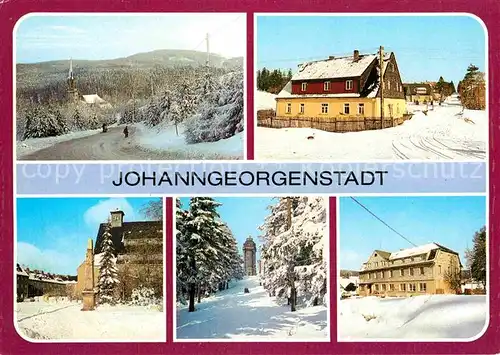 Johanngeorgenstadt Blick zum Blatensky CSSR OT Steinbach Postmeilensaeule Aussichtsturm Auersberg Ferienheim Winterpanorama Kat. Johanngeorgenstadt