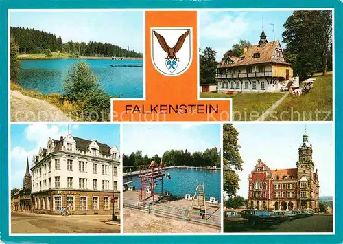 Falkenstein Vogtland Talsperre Ferienheim Hanneloh Haus der Lehrer Freibad Rathaus Kat. Falkenstein Vogtland