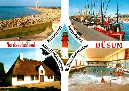 Buesum Nordseebad Korbstrand Kutterhafen Wellschwimmbad Reetdachhaus Kat. Buesum