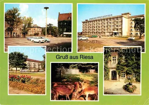 Riesa Sachsen Leninplatz Haus der Stahlwerker Greifswalder Strasse Tierpark Rathaus Kat. Riesa