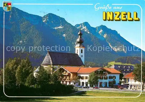 Inzell Ortsansicht mit Kirche Alpen Luftkurort Wintersportplatz Kat. Inzell