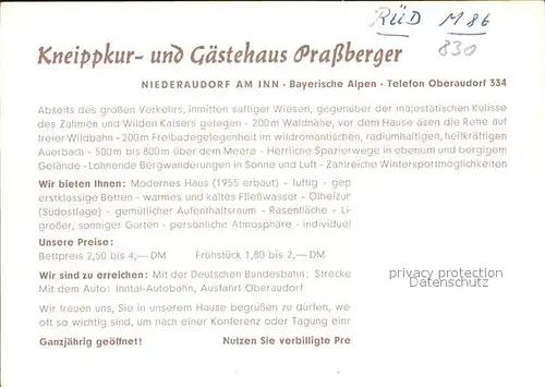Niederaudorf Gaestehaus Prassberger  Kat. Oberaudorf